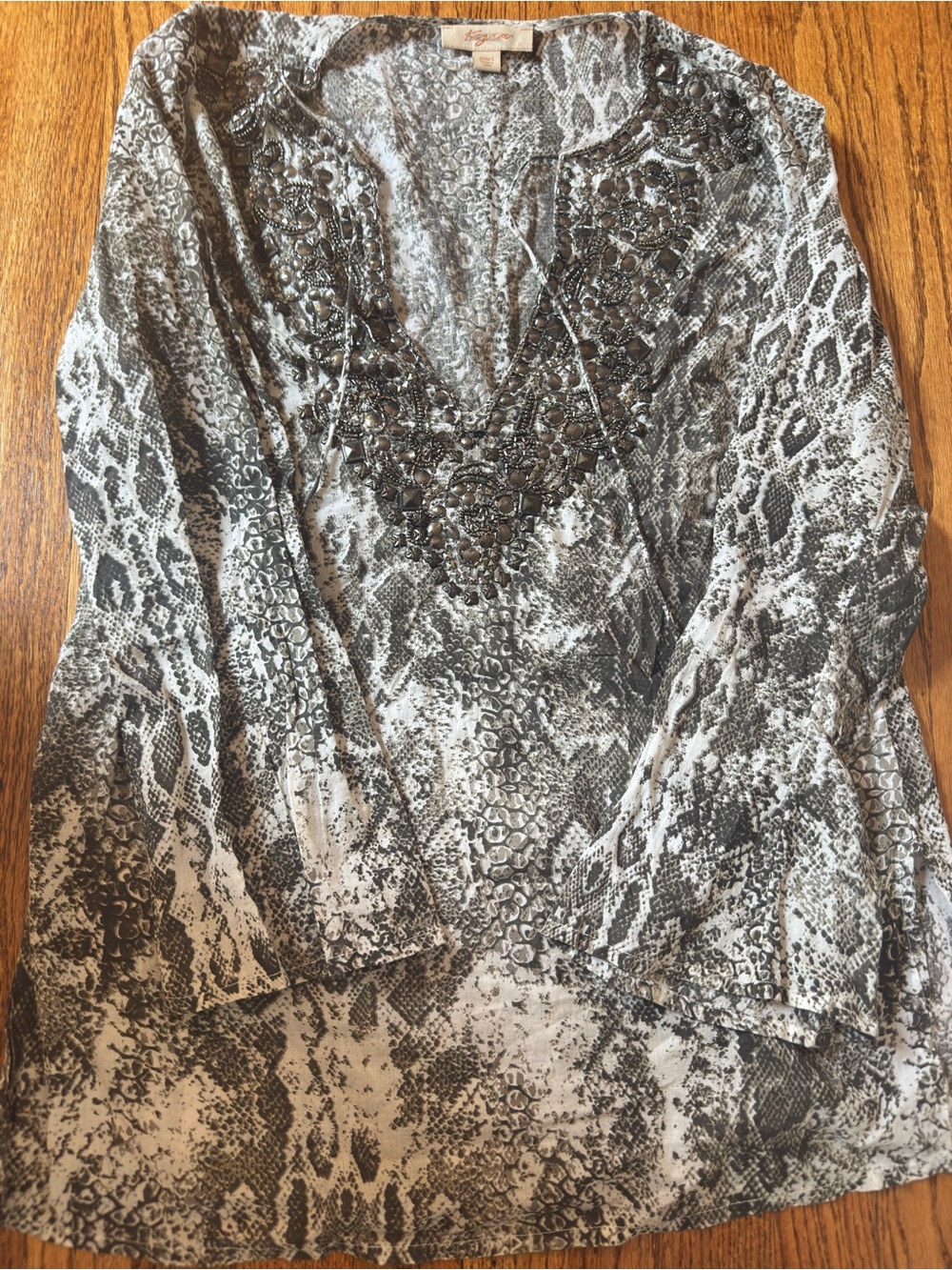 Kyra 100% Cotton Snake-Print Beaded Tunic